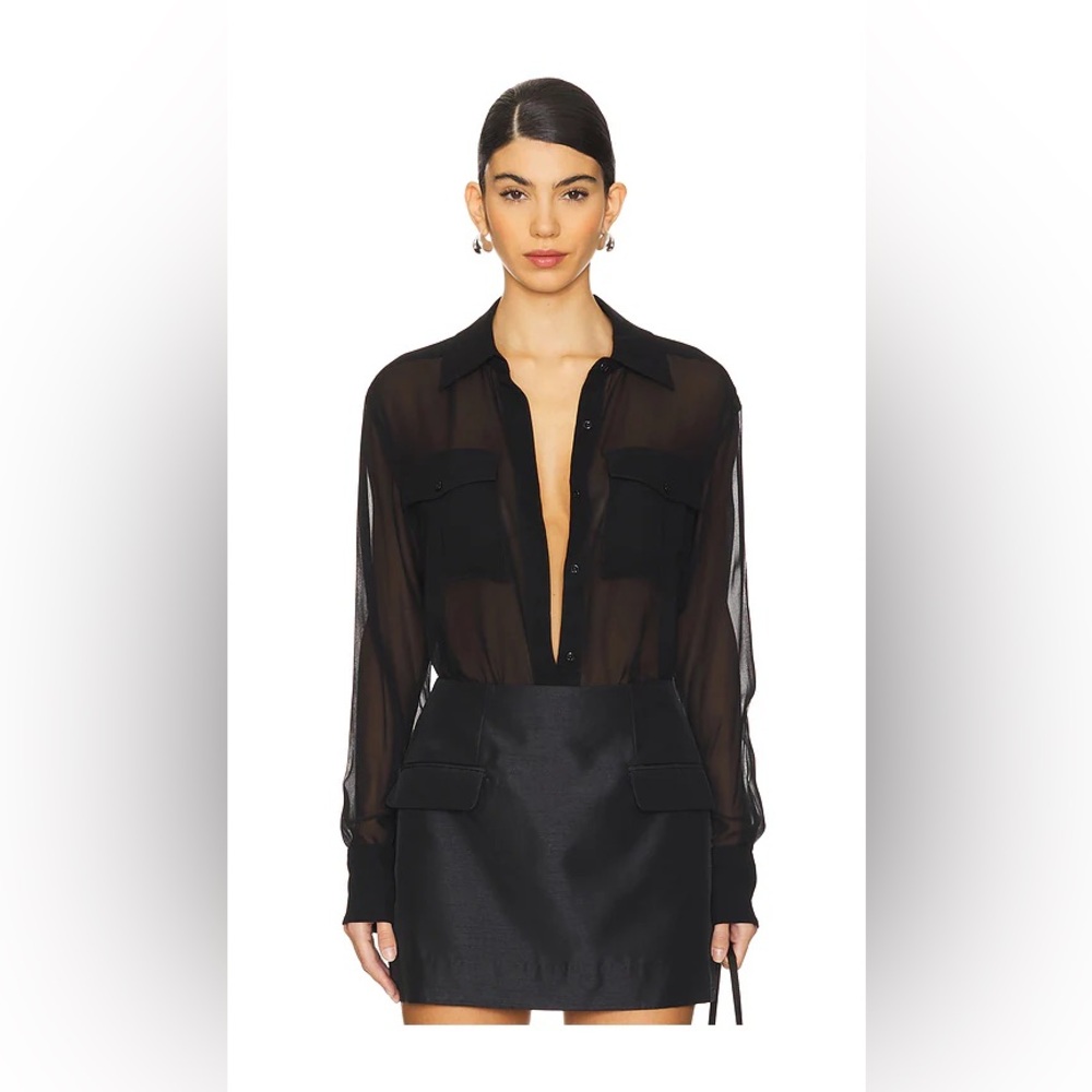 🖤 BCBGMaxAzria “Anderson” Black Silk Button-Down Shirt – XS